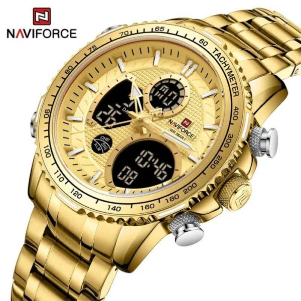 NAVIFORCE NF9182 Multi-Function Digital/Analog Casual Steel Watch For Men - Golden