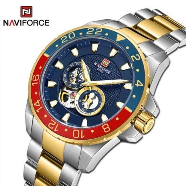 NaviForce NFS1003 Automatic Mechanical Movement Rotating Bezel Luminous 10 ATM Waterproof Watch For Men - Golden/Blue