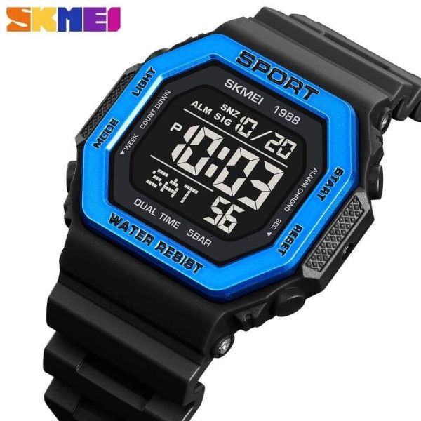 SKMEI 1988 Fashion Military Sports Back Light Digital Countdown Watch For Men -  Blue/Black