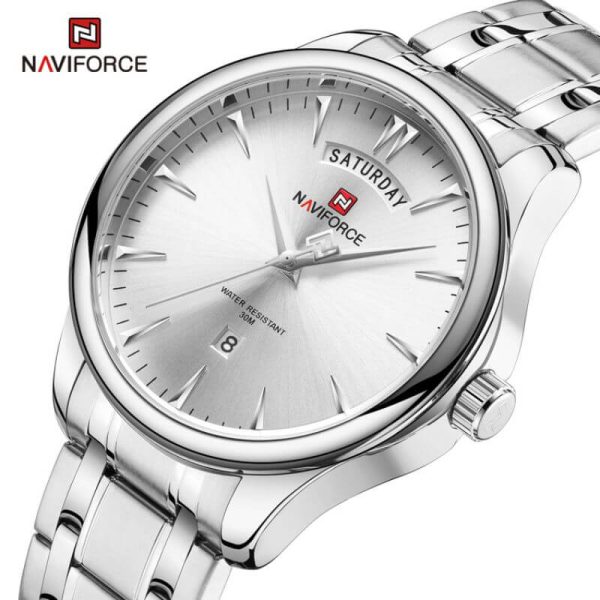 NaviForce NF9213 Men's Casual Day Date Display Stainless Steel Luminous Quartz Watch - Silver