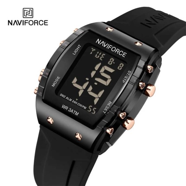 NaviForce NF7102 Women's Barrel Shape Digital Multifunction Silicon Strap Watch - Black