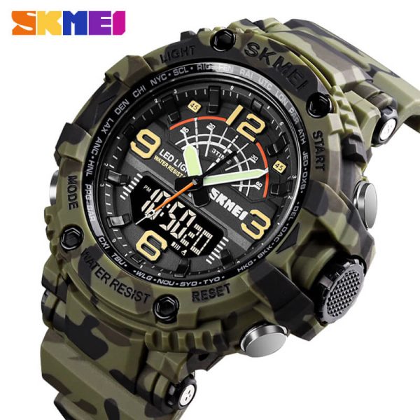 SKMEI 1617 Military 3 Time Big Dial Fashion Sport Digital  Analog Wristwatch For Men - Camouflage/Green