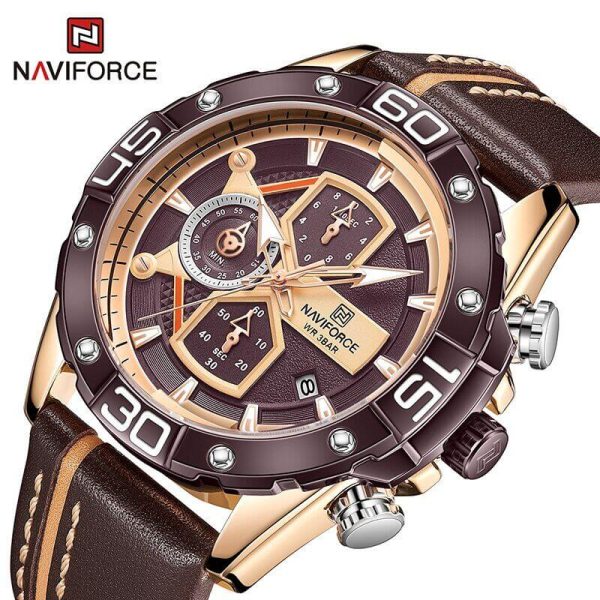 NAVIFORCE NF8018 Modern Casual Design Multi-function Chronograph Watch For Men  - Coffee