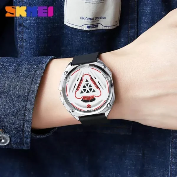 SKMEI 2062 Fashion Stereoscopic Dial Silicone Strap Creative Pointer Watch For Men - Silver/Black - Image 2