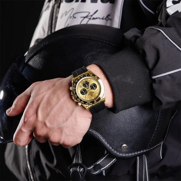 NaviForce NF8054 Luxury Fashion Chronograph Date Display Silicon Strap Watch For Men -Golden/ Black - Image 2