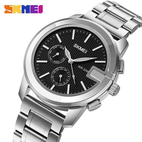 SKMEI 1962 Business Classic Stainless Steel Day Display Chronograph Quartz Watch For Men - Silver