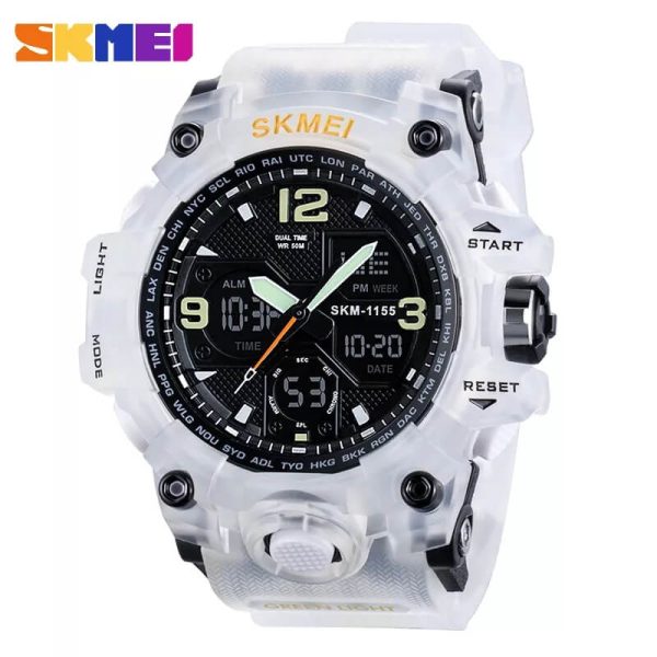 SKMEI 1155 Military Dual Time Multifunction Sporty Waterproof Mud Master Watch for Men - White