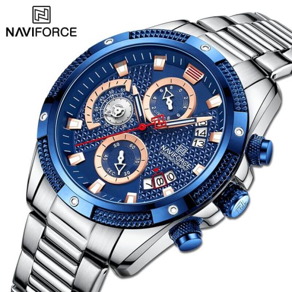 NaviForce NF8021 Men's Multifunction Date Display Stainless Steel With Luminous Hands Chronograph Watch - Blue/Silver