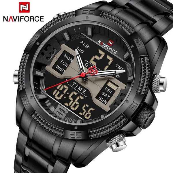 NaviForce NF9201 Men's Digital Analog Stainless Steel Complete Calendar Watch - Black