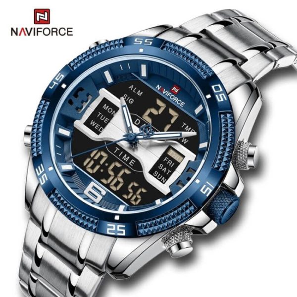 NaviForce NF9201 Men's Digital Analog Stainless Steel Complete Calendar Watch - Blue/Silver