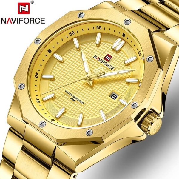 NAVIFORCE NF9200 Men's Quartz Polygon Vogue Stainless Steel Date Function Watch - Golden