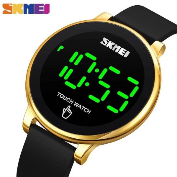 SKMEI 1842 Men's Digital Touch Screen LED Display Multifunction Silicon Strap Watch - Golden