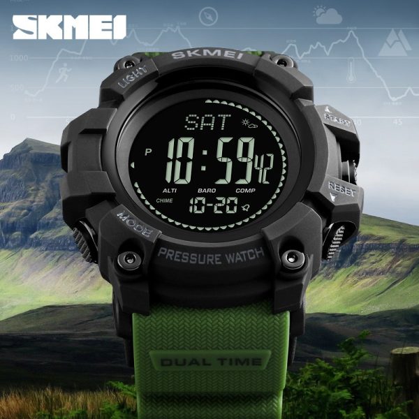 SKMEI 1358 Dual Time Multi-Function Watch With Digital Compass And Barometer For Men - Green - Image 2