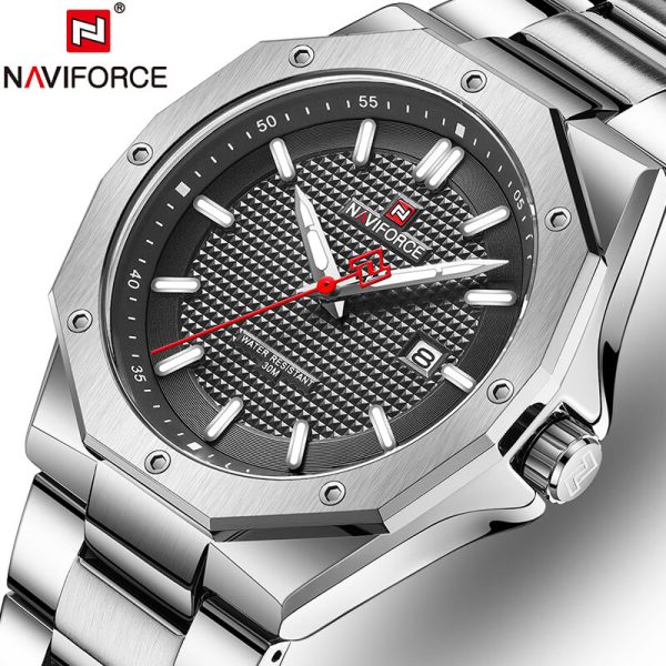 NAVIFORCE NF9200 Men's Quartz Polygon Vogue Stainless Steel Date Function Watch - Black/Silver