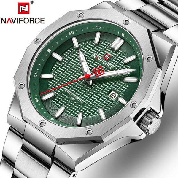 NAVIFORCE NF9200 Men's Quartz Polygon Vogue Stainless Steel Date Function Watch - Green/Silver