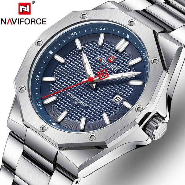 NAVIFORCE NF9200 Men's Quartz Polygon Vogue Stainless Steel Date Function Watch - Blue/Silver