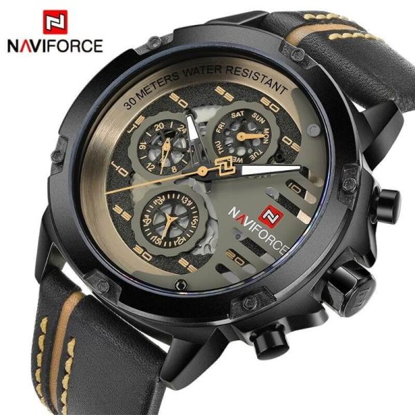 NAVIFORCE NF9110 Luxury Chronograph Analog Quartz Leather Casual Watch For Men - Black