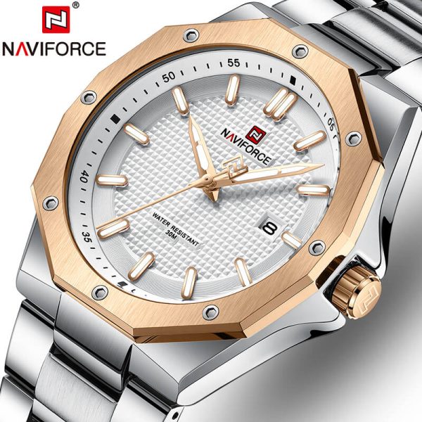 NAVIFORCE NF9200 Men's Quartz Polygon Vogue Stainless Steel Date Function Watch - Rosegold/Silver