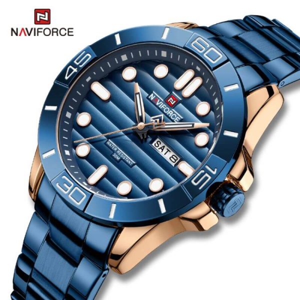 NAVIFORCE NF9198 Casual Quartz Luminous Date Week Stainless Steel Watch For Men - Blue/Rosegold