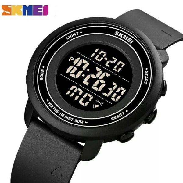 SKMEI 1736 Men's Outdoor Multifunction Countdown LED Small Dial Digital PU Strap Watch - Black