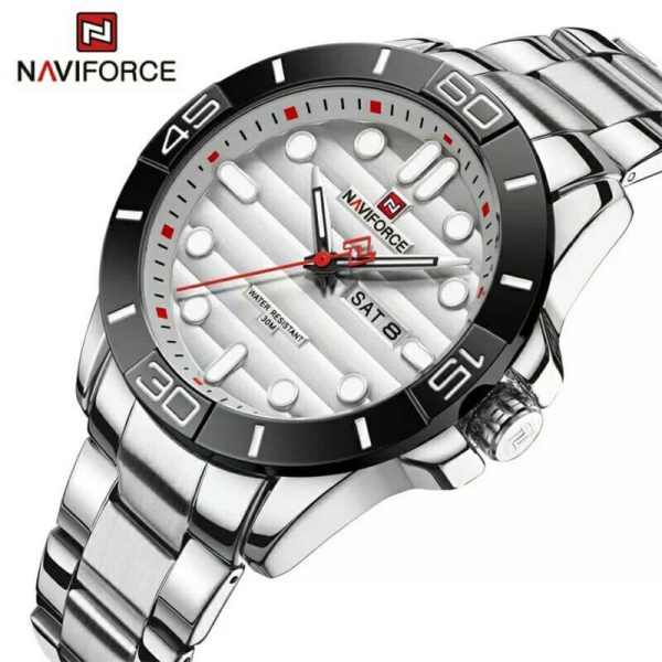 NAVIFORCE NF9198 Casual Quartz Luminous Date Week Stainless Steel Watch For Men - White/Silver