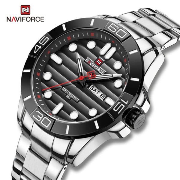 NAVIFORCE NF9198 Casual Quartz Luminous Date Week Stainless Steel Watch For Men - Black/Silver