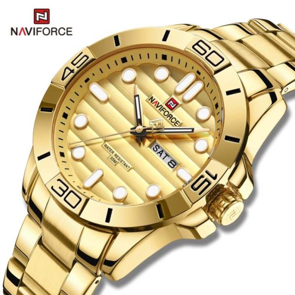 NAVIFORCE NF9198 Casual Quartz Luminous Date Week Stainless Steel Watch For Men - Golden