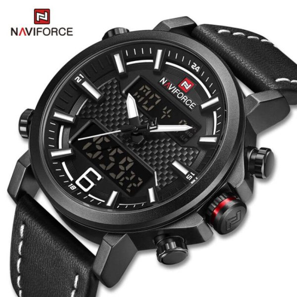 NaviForce NF9135 Digital Analog Dual Movement Watch for Men - White/Black