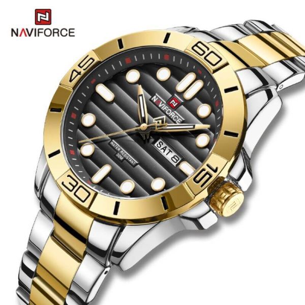 NAVIFORCE NF9198 Casual Quartz Luminous Date Week Stainless Steel Watch For Men - Black/Golden