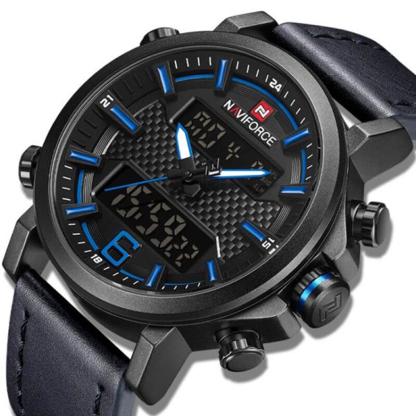 NaviForce NF9135 Digital Analog Dual Movement Watch for Men - Blue/Black