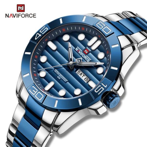 NAVIFORCE NF9198 Casual Quartz Luminous Date Week Stainless Steel Watch For Men - Blue/Silver