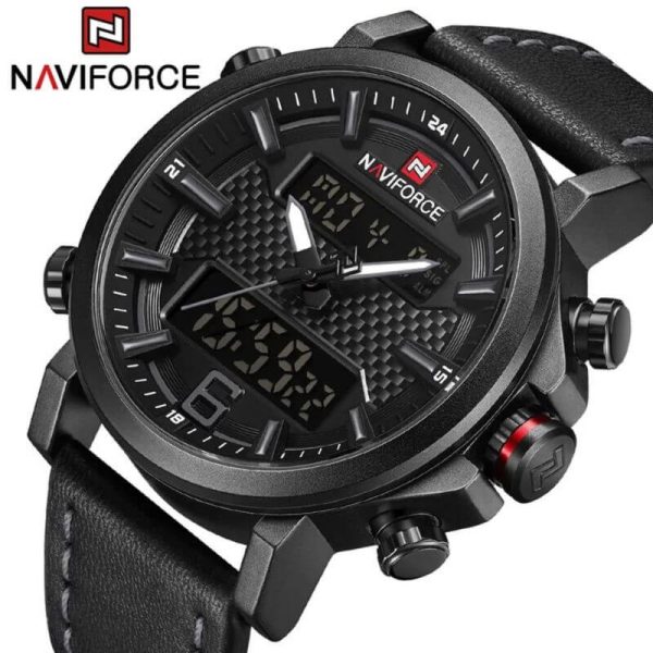 NaviForce NF9135 Digital Analog Dual Movement Watch for Men - Black