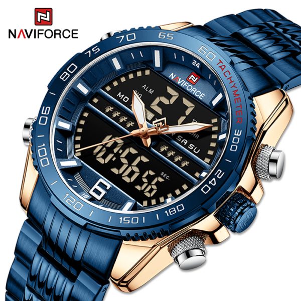 NAVIFORCE NF9195 Men's Dual Display Stainless Steel Day Date Watch - Blue