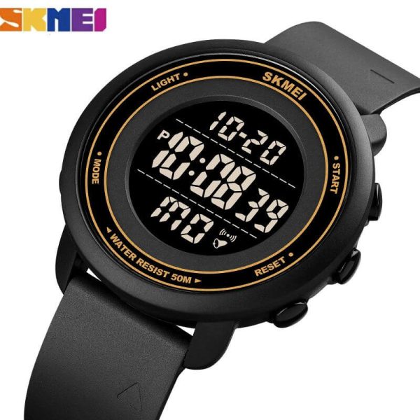 SKMEI 1736 Men's Outdoor Multifunction Countdown LED Small Dial Digital PU Strap Watch - Black/RoseGold