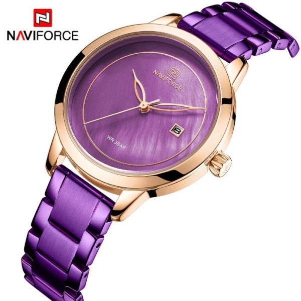 NaviForce NF5008 Date Function Marble Finish Luxury Quartz Watch For Women - Purple