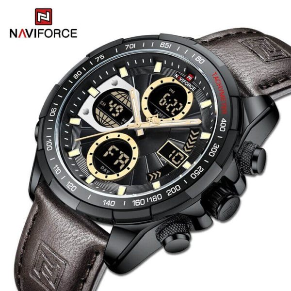 NAVIFORCE NF9197 Men's Business Day Date Function Analog Digital  Leather Strap  Wristwatch - Brown