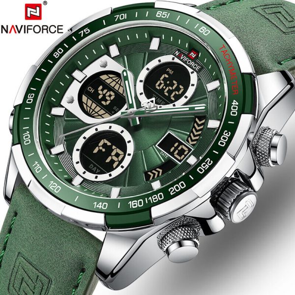 NAVIFORCE NF9197 Men's Business Day Date Function Analog Digital  Leather Strap  Wristwatch - Green