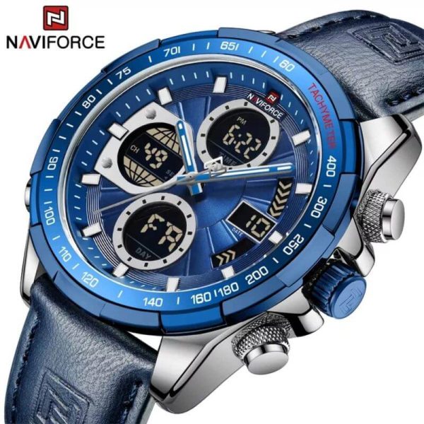 NAVIFORCE NF9197 Men's Business Day Date Function Analog Digital  Leather Strap  Wristwatch - Blue