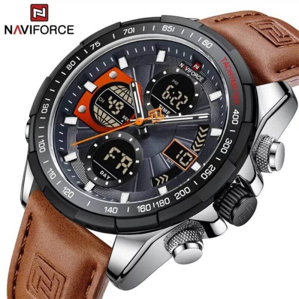 NAVIFORCE NF9197 Men's Business Day Date Function Analog Digital  Leather Strap  Wristwatch - Orange