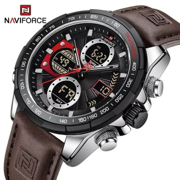 NAVIFORCE NF9197 Men's Business Day Date Function Analog Digital  Leather Strap  Wristwatch - Coffee