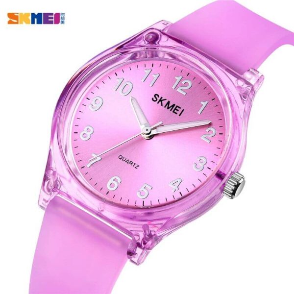 SKMEI 1760 Women's Simple Numeric Design Transparent Silicon Strap Quartz Watch  - Pink