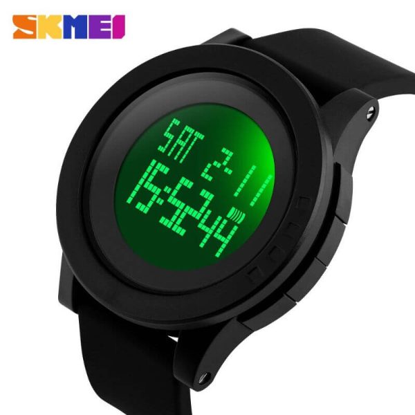 SKMEI 1142 Men's LED Large Dial Digital Alarm Calendar Silicone Strap Waterproof Sport Watch -  Black