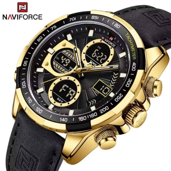 NAVIFORCE NF9197 Men's Business Day Date Function Analog Digital  Leather Strap  Wristwatch - Gold/Black