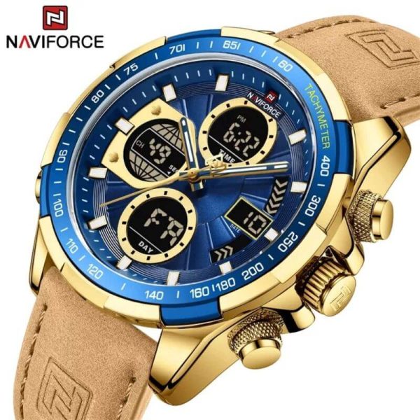 NAVIFORCE NF9197 Men's Business Day Date Function Analog Digital  Leather Strap  Wristwatch - Blue/Golden