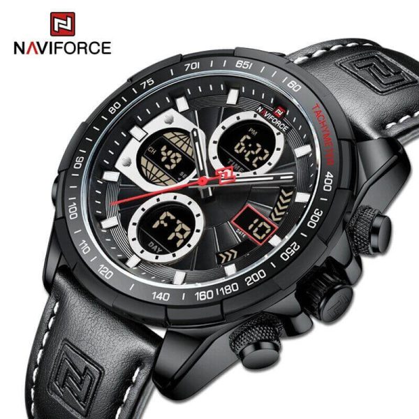 NAVIFORCE NF9197 Men's Business Day Date Function Analog Digital  Leather Strap  Wristwatch - Black