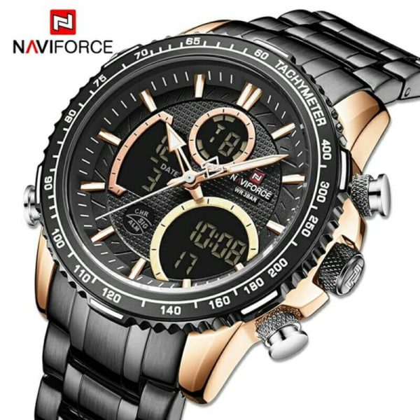 NAVIFORCE NF9182 Multi-Function Digital/Analog Casual Steel Watch For Men - Black/Rosegold