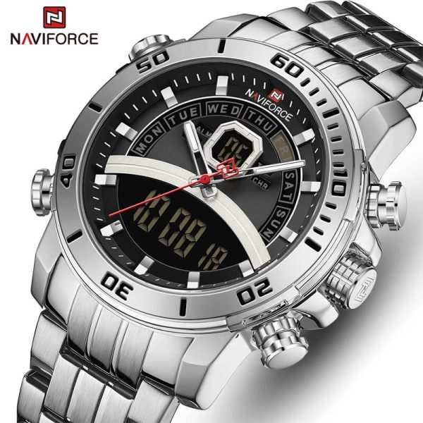 NAVIFORCE NF9181 Men Watches Top Brand Stainless Steel Quartz Watch - Silver