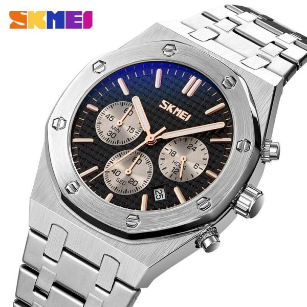 SKMEI 9296 Men's Classic Chronograph Stainless Steel Luminous Date Display Quartz Watch - Silver/Black