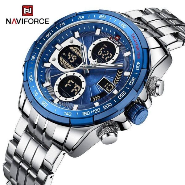 NAVIFORCE NF9197  Men's Business Stainless Steel Day Date Function Analog Digital Wristwatch - Blue/Silver