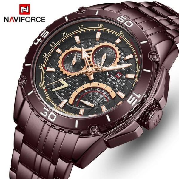 Naviforce NF9183 Stainless Steel Quartz Chronograph Wrist Watch For Men - Coffee